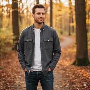 Everlane Mens M Heavyweight Overshirt Shacket Organic Cotton Charcoal Gray